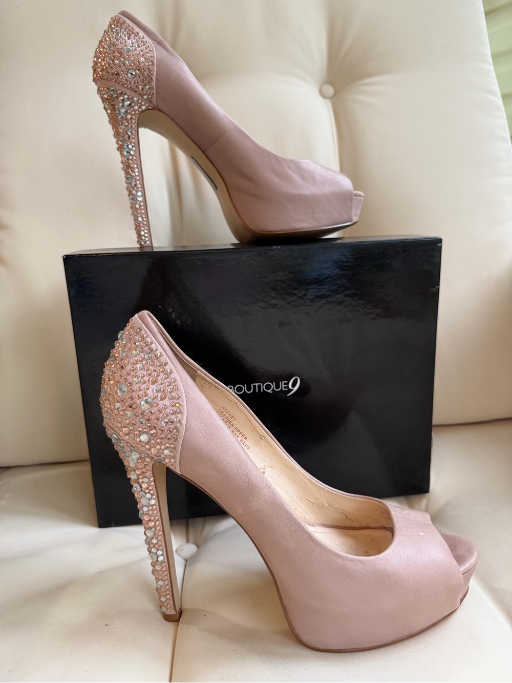 Boutique 9 Rose Pink Crystal-Embellished Peep-Toe Pumps